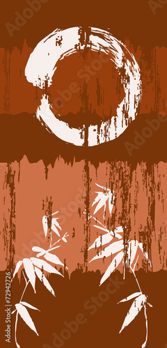 Zen circle and bamboo grunge wood background poster