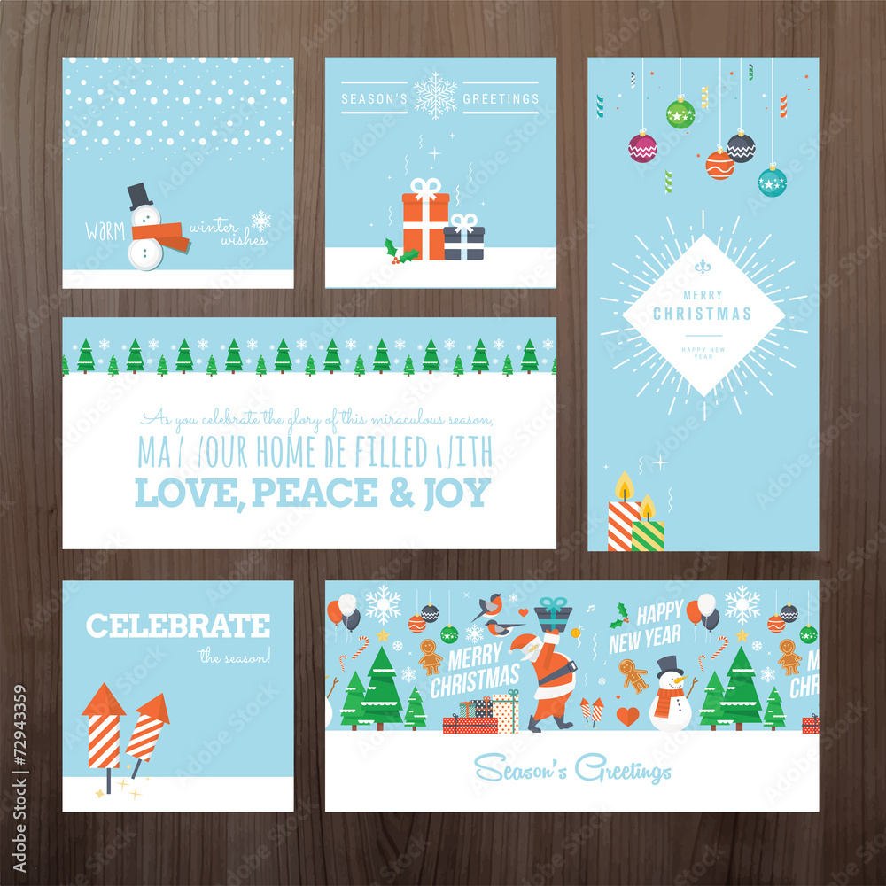 Flat design Christmas and New Year greeting card concept