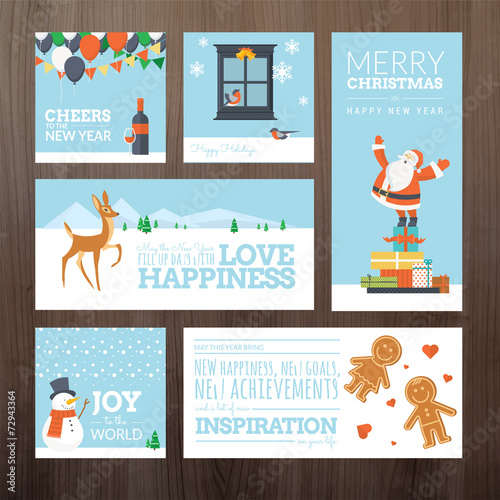 Flat design Christmas and New Year greeting cards and banners