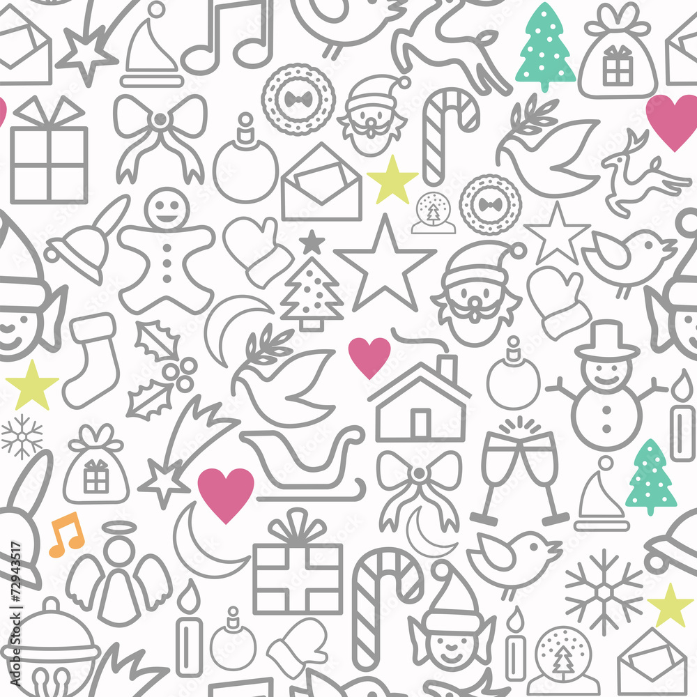 Merry Christmas wrapping paper pattern outline icons