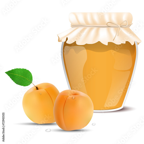 Apricot jam in a jar and fresh apricots