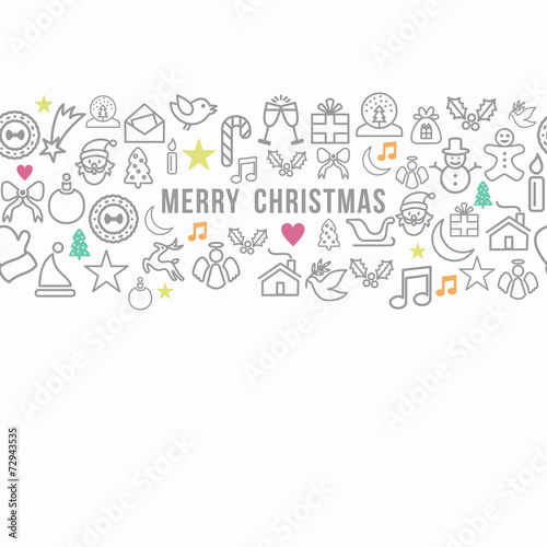 Merry Christmas pattern outline icons set card background