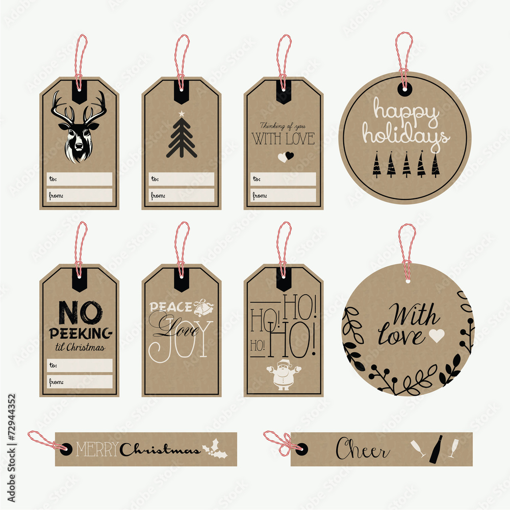 Set of Christmas and New Year gift tags