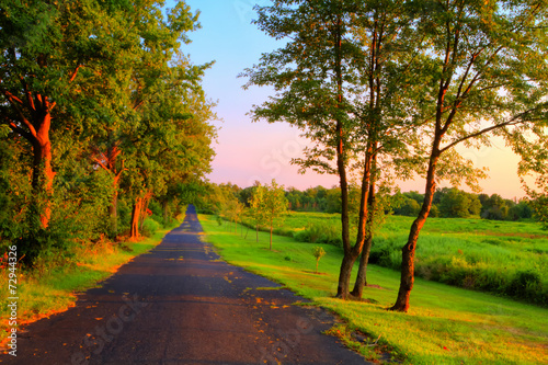 Colorful Fall scenery view at sunrise.