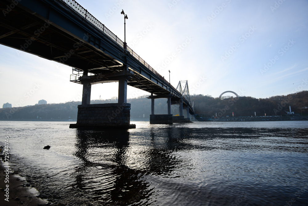 Fototapeta premium The footbridge over Dnieper River, Kiev