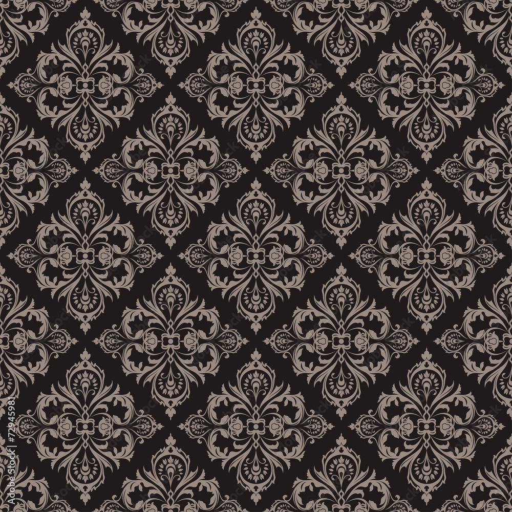 Seamless brown floral vector wallpaper pattern.