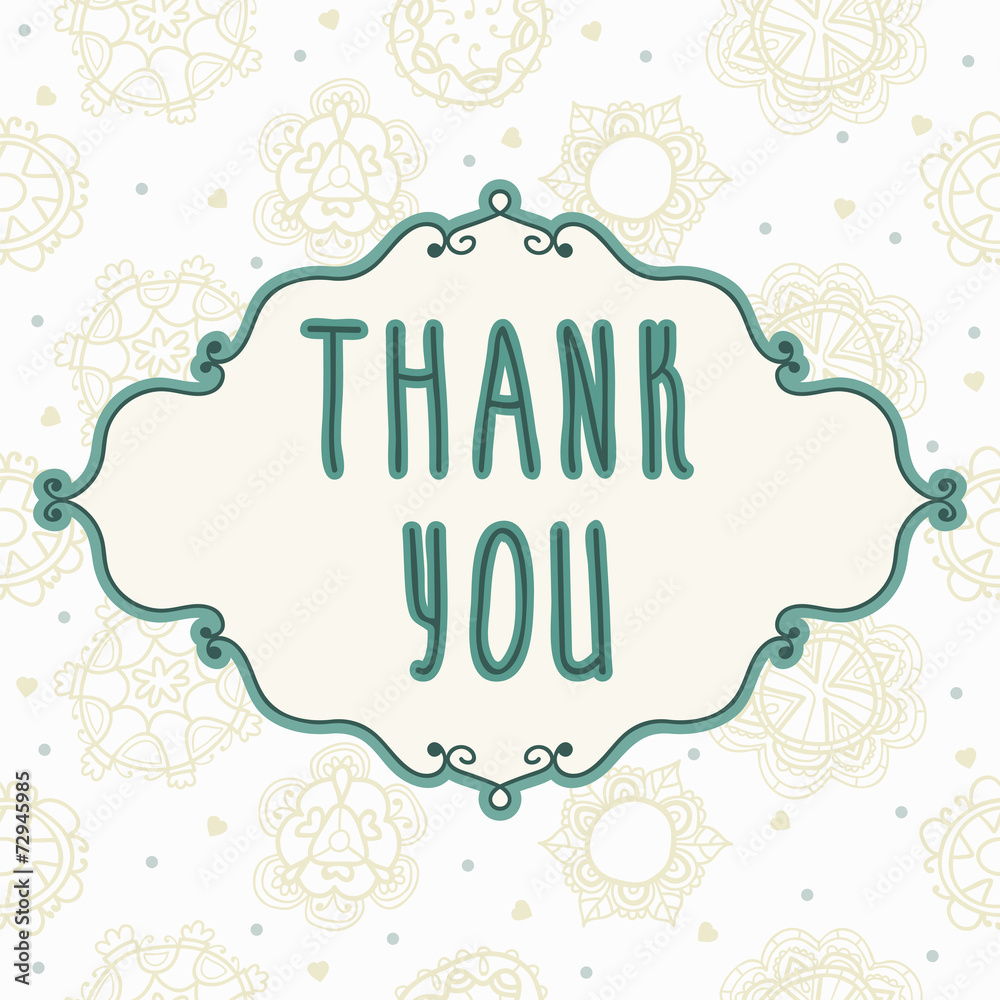 Thank You card with floral elements. Vintage background