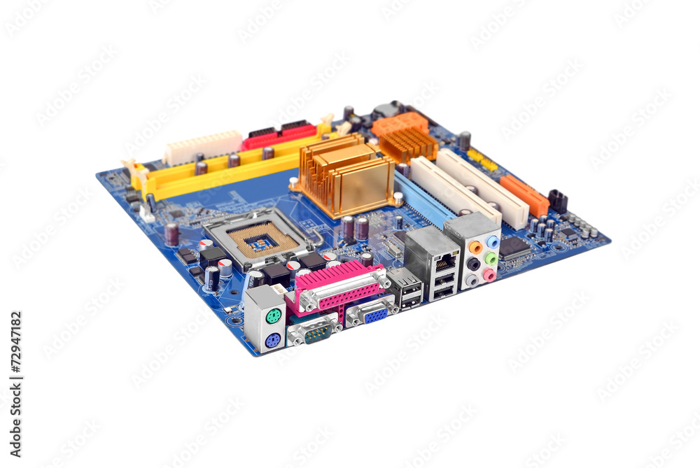 Printed computer motherboard, isolated on white background Printed computer motherboard, isolated on white background
