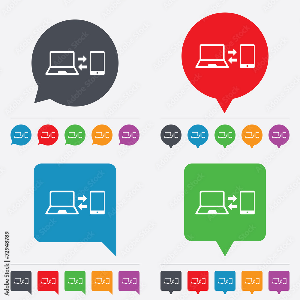 Synchronization icon. Notebook with smartphone. Synchronization icon. Notebook with smartphone.