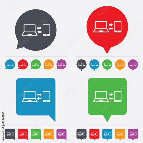 Free Download Synchronization icon. Notebook with smartphone. - GFXLoad