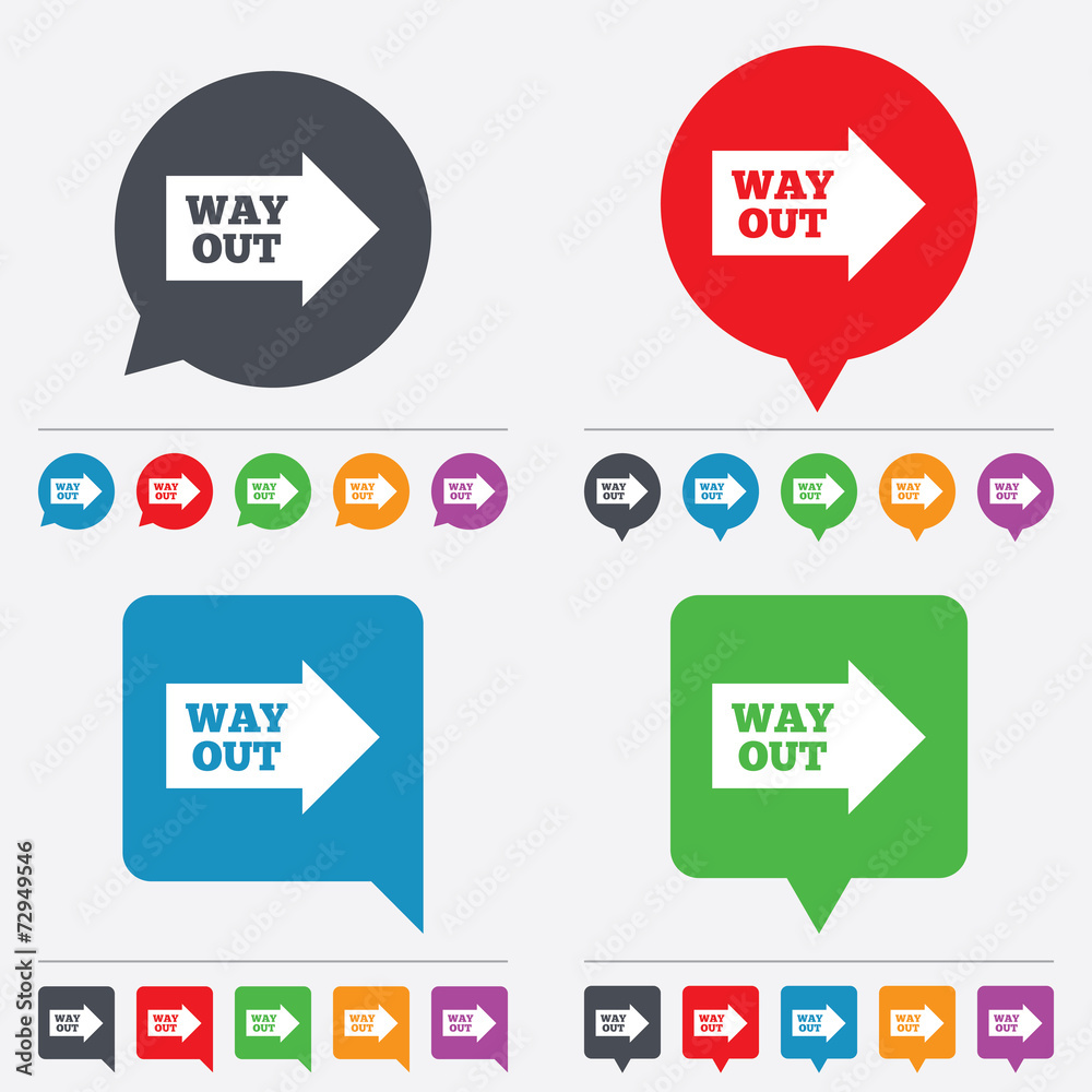Way out right sign icon. Arrow symbol. Way out right sign icon. Arrow symbol.