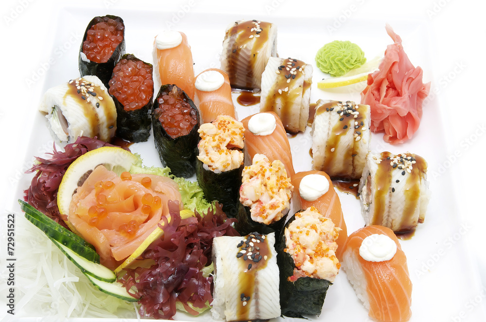 Japanese sushi with caviar on a white background Japanese sushi with caviar on a white background