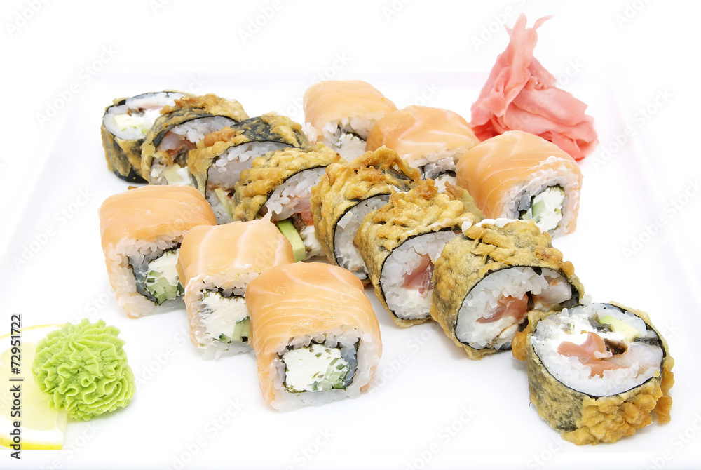 Japanese sushi with caviar on a white background Japanese sushi with caviar on a white background
