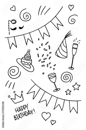 Set of hand drawn doodles, birthday theme