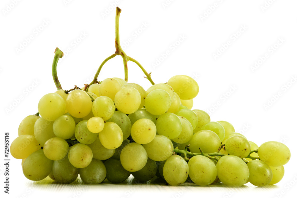 Bunch of fresh white grapes isolated on white