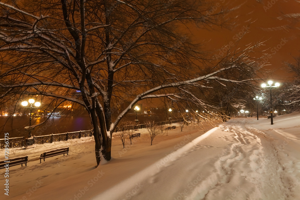 River promenade in Donetsk city on a winter. River promenade in Donetsk city on a winter.