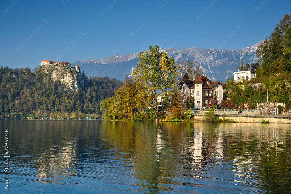 Bled castle in sunny autumn afternoon