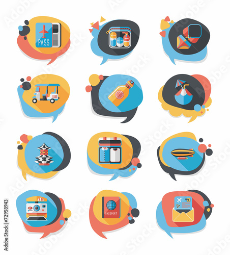 Travel bubble speech banner design flat background set, eps10