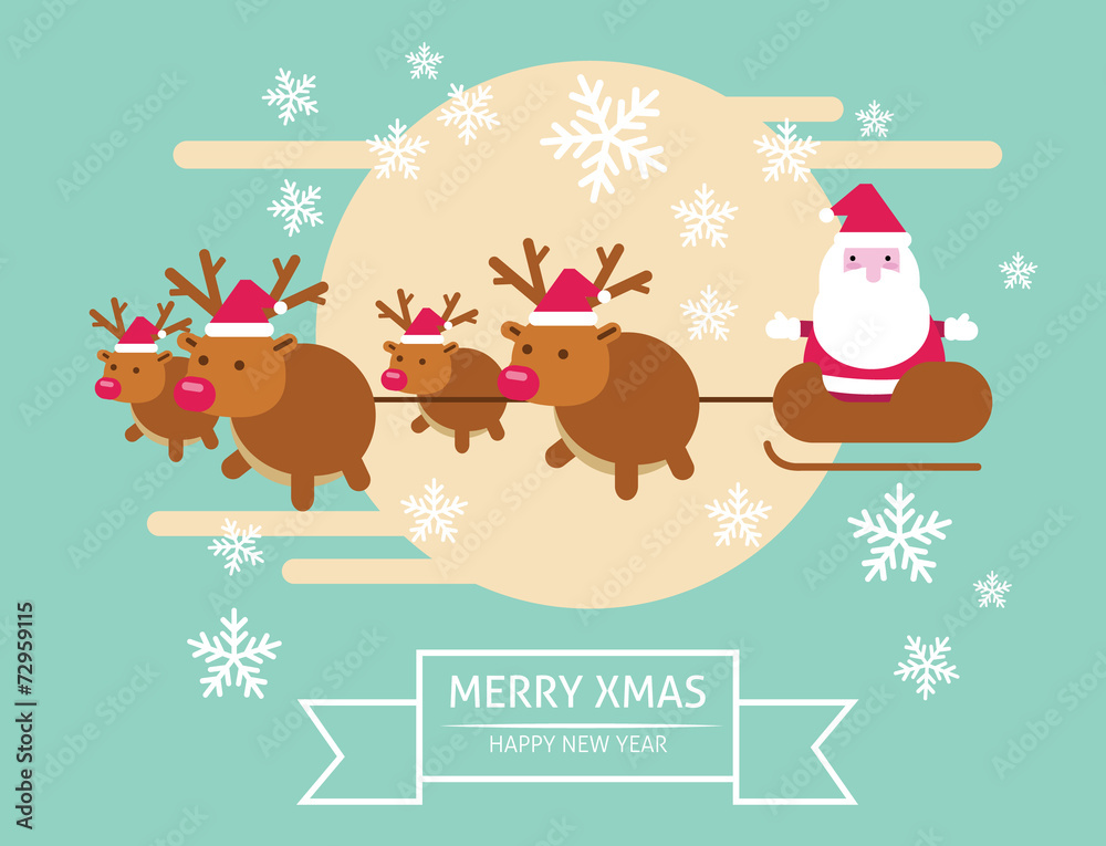 Santa Claus flying in his sleigh. merry xmas & Happy New year. Santa Claus flying in his sleigh. merry xmas & Happy New year.