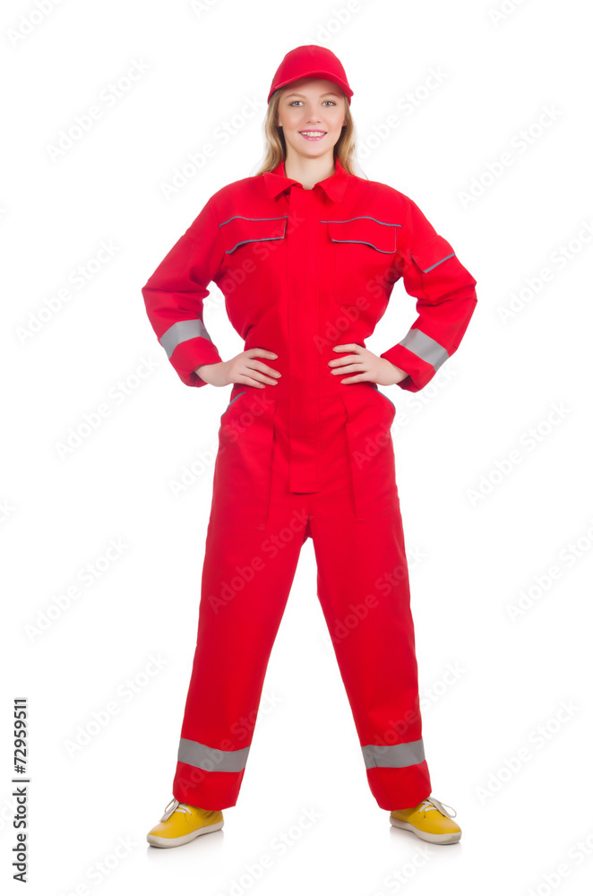 Woman in industrial concept isolated on white Woman in industrial concept isolated on white