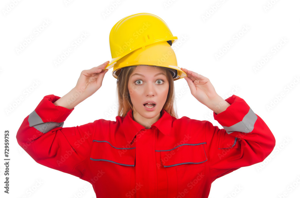 Woman in industrial concept isolated on white Woman in industrial concept isolated on white
