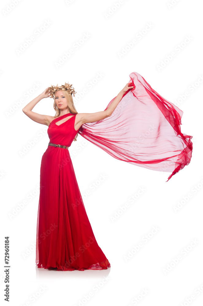 Woman in fashion clothing isolated on white