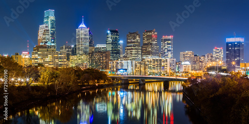 Philadelphia cityscape panorama by night