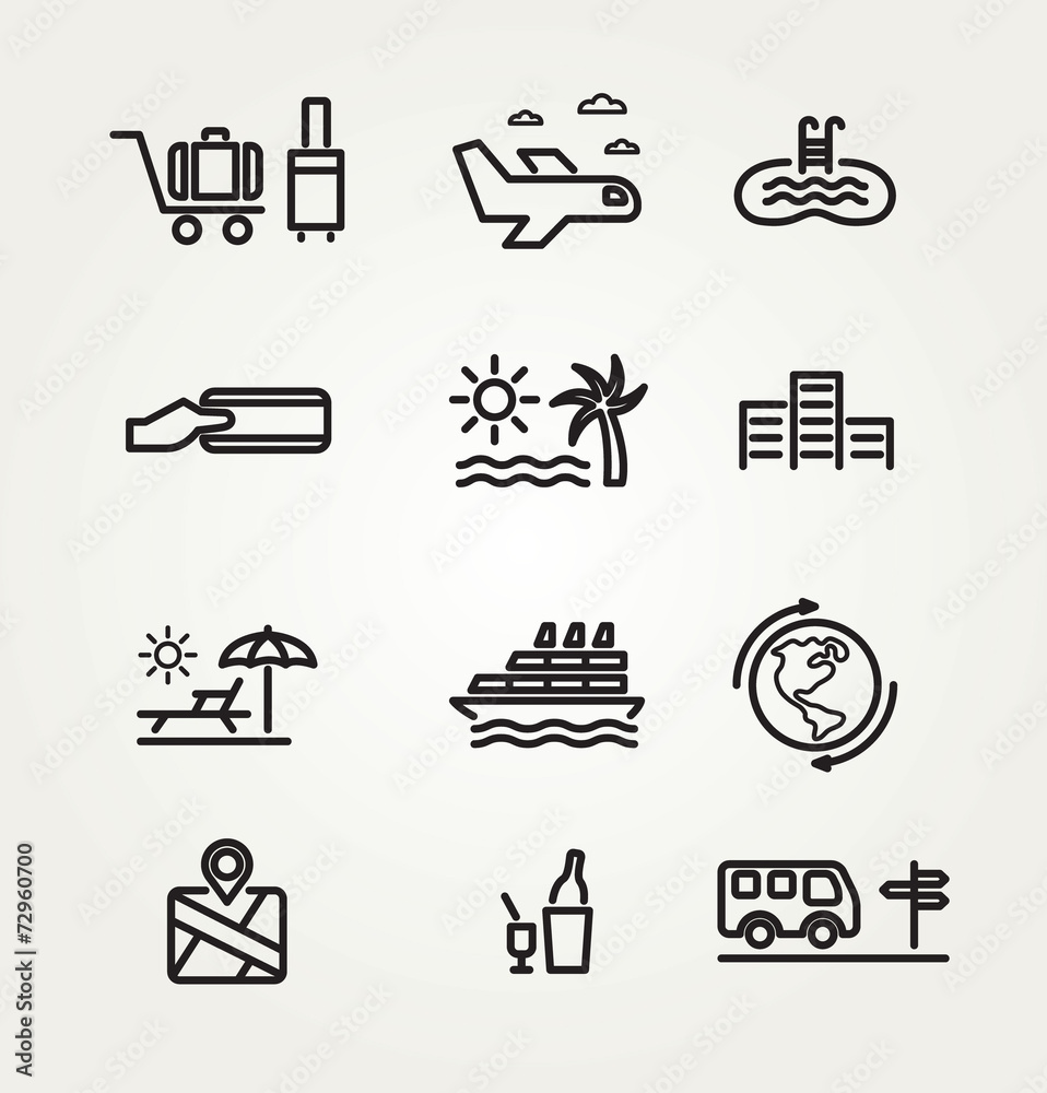 Travel and tourism icon set. Travel and tourism icon set.