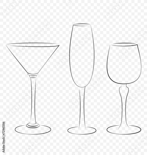 Three isolated outline glass for alcohol drinks