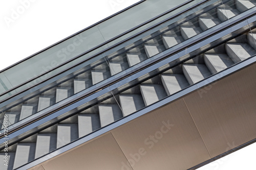 Close up escalator, side view on white background