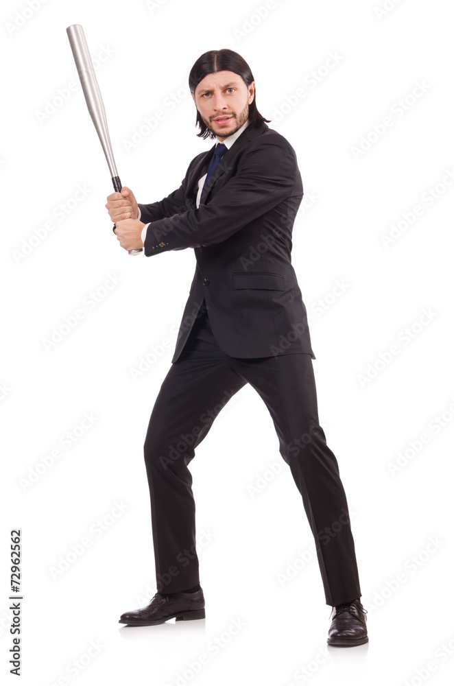 Man with baseball bat isolated on white Man with baseball bat isolated on white