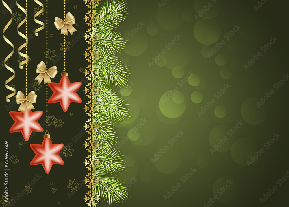 новогодний темно-зеленый фон со звездами и серпантином Stock Illustration |  Adobe Stock