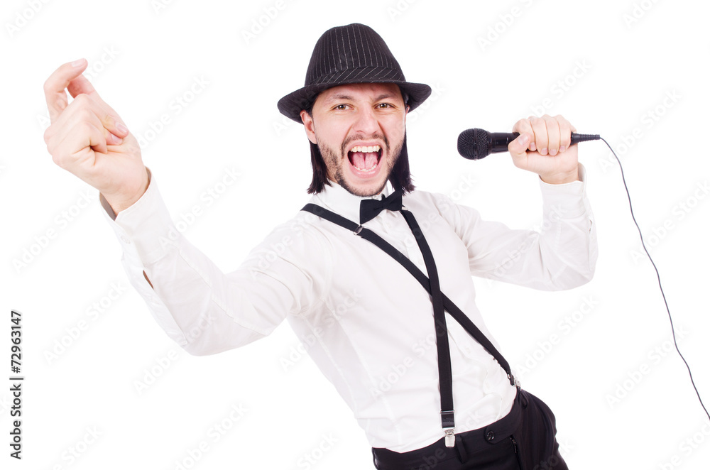 Funny man singing isolated on the white Funny man singing isolated on the white