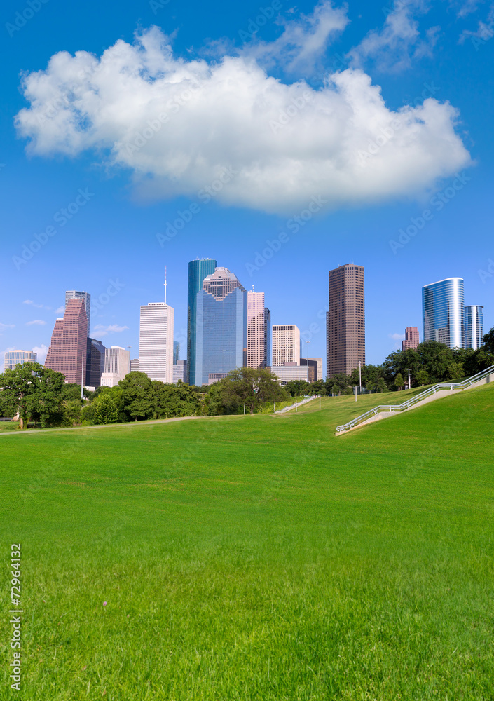 Houston skyline sunny day park Texas USA