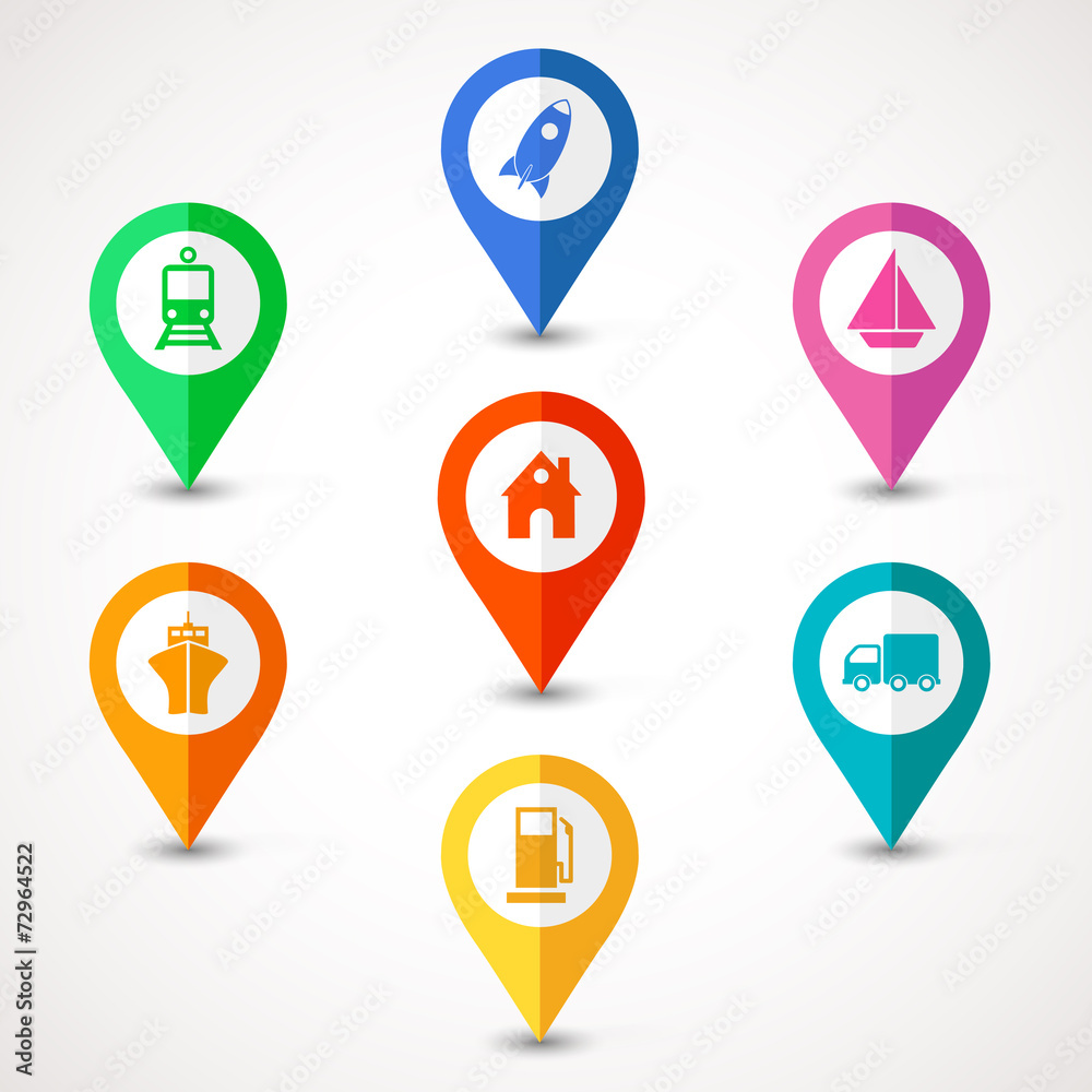 flat transport map pins flat transport map pins