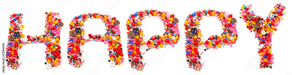 happy is made of colorful bead