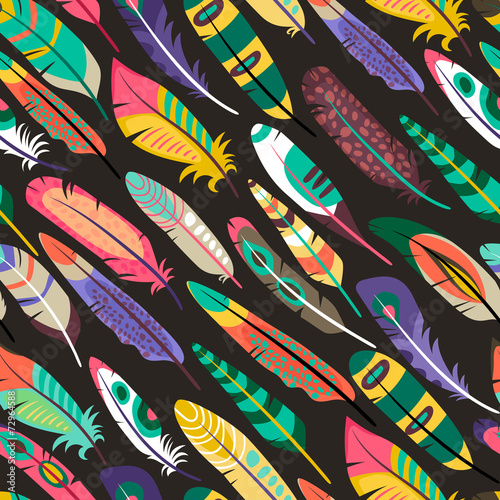 Colorful seamless pattern with feathers