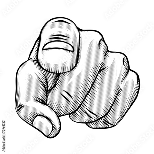 Retro line drawing of a pointing finger