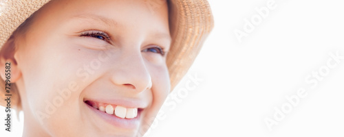bunner summer vacation happy child boy smile straw hat backlight