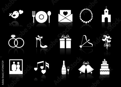 Vector wedding icons on a black background