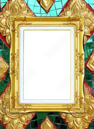 golden frame on Thai style buddha wall background