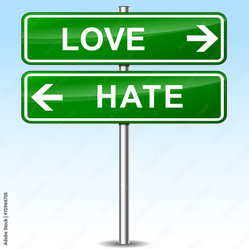 love and hate directional sign love and hate directional sign