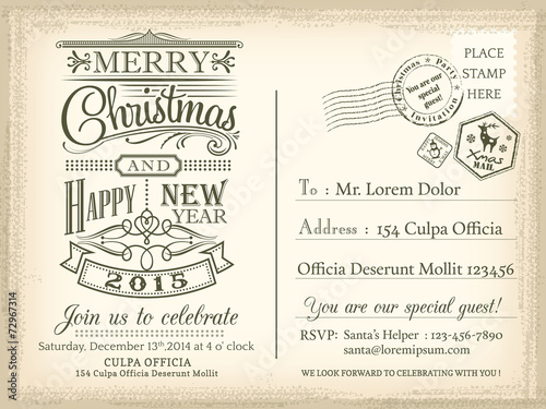 Vintage Christmas and Happy New year holiday postcard background