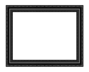 Black picture frame carved wood frame Isolated on white backgrou
