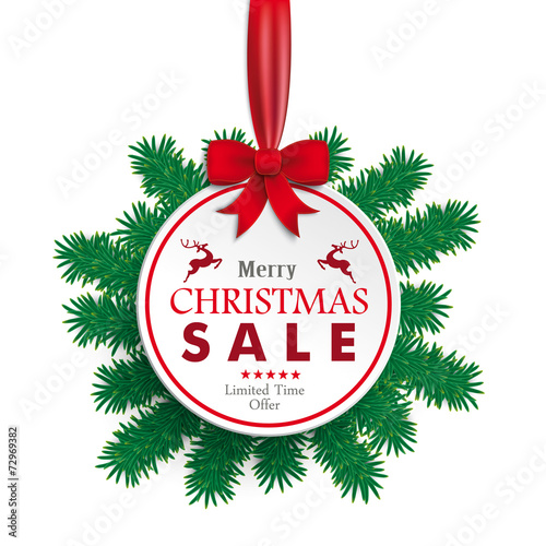 White Paper Bauble Red Ribbon Green Twigs