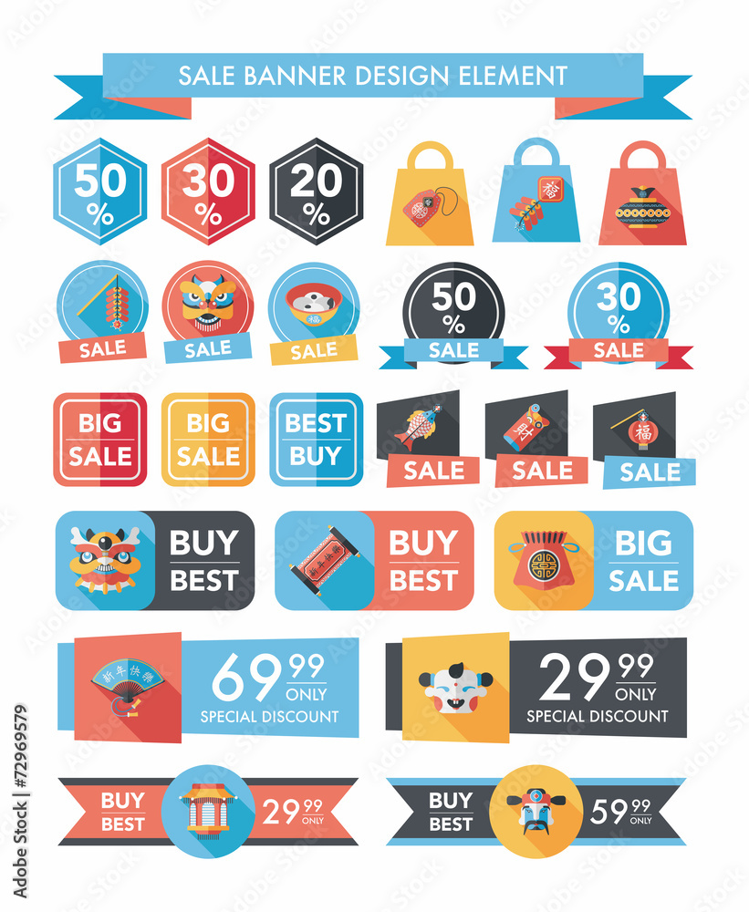 Chinese New Year sale banner design flat background,eps10