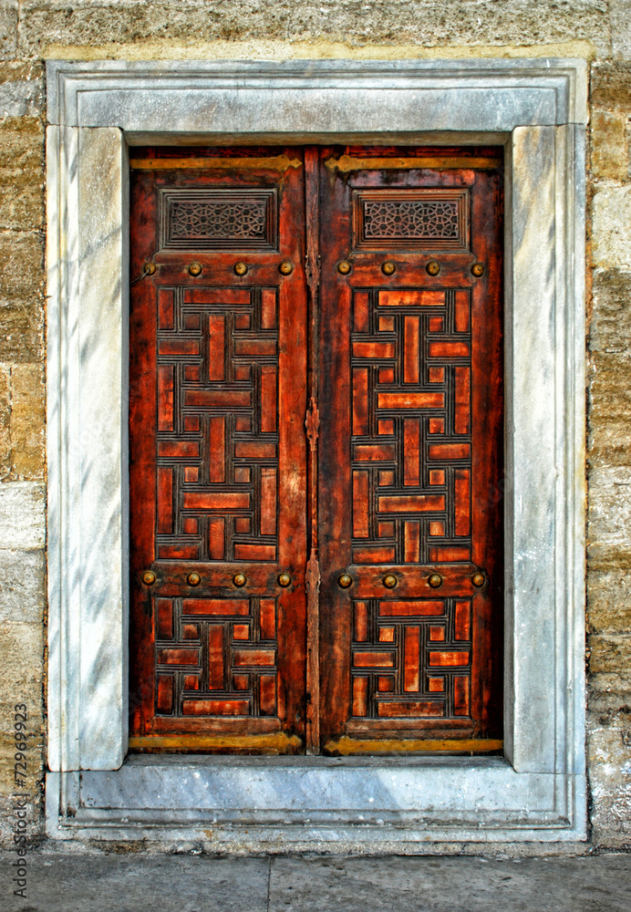 ancient wooden door, Sultan Ahmet Mosque, istanbul, Turkey