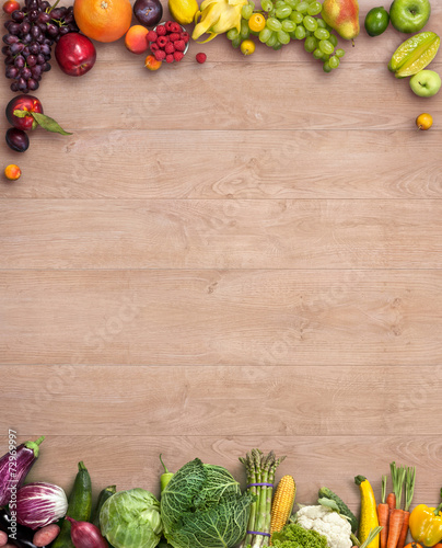 Fototapeta Naklejka Na Ścianę i Meble -  photography of different fruits and vegetables on wooden table