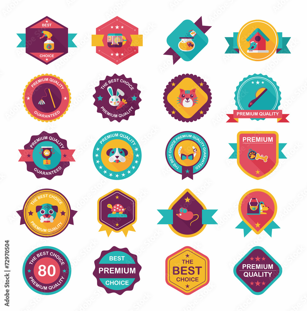 Pet badge flat banner design background set, eps10 Pet badge flat banner design background set, eps10