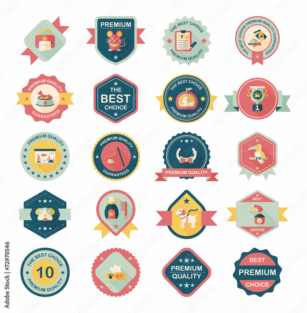 Pet badge flat banner design background set, eps10 Pet badge flat banner design background set, eps10